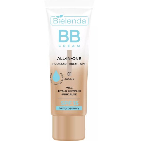 Bielenda All in One BB Cream 01 Jasny, 30g – Podkład, Krem i SPF dla Każdego Typu Skóry