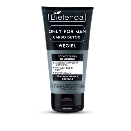 Bielenda Only for Men CARBO DETOX, Oczyszczający Żel Węglowy do Mycia Twarzy 150g – Głębokie Oczyszczenie i Odświeżenie