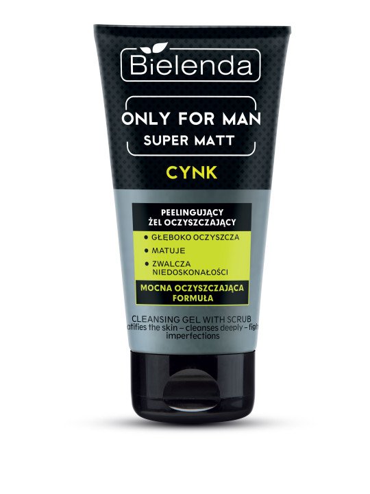 Bielenda Only for Men SUPER MAT, Peeling Cleansing Gel with Zinc, 150g – Deep Cleansing and Matt Skin