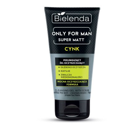 Bielenda Only for Men SUPER MAT, Peeling Cleansing Gel with Zinc, 150g – Deep Cleansing and Matt Skin