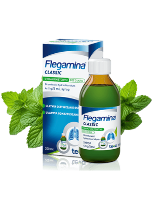 Flegamina Classic – syrop wykrztuśny o smaku miętowym, bez cukru 120 ml