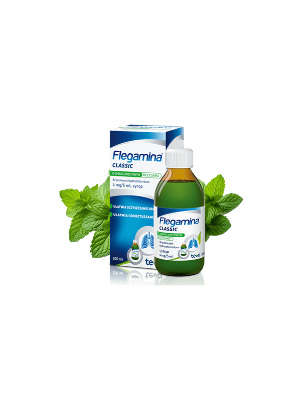 Flegamina Classic syrup, mint flavor, sugar free, 120 ml