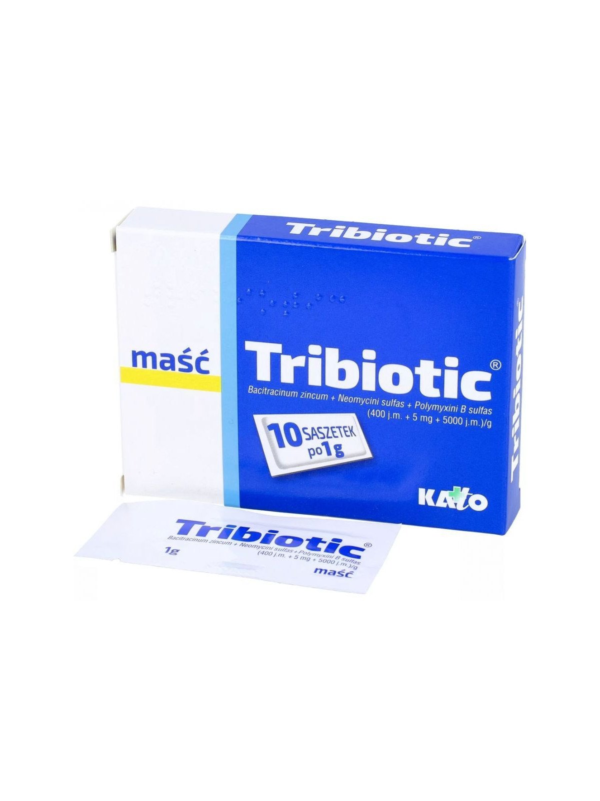 KATO LABS, Tribiotic (400 IU + 5 mg + 5000 IU)/g,  skin infection treatment, 10 sachets of 1 g