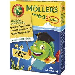Mollers Omega-3 Rybki Żelki o Smaku Jabłkowym 36 Sztuk, DHA i EPA