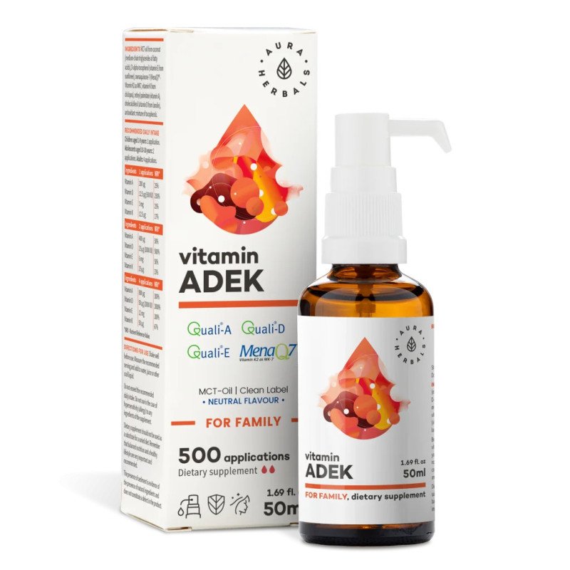 AURA HERBALS | Witaminy ADEK dla rodziny - Krople MCT 50 ml