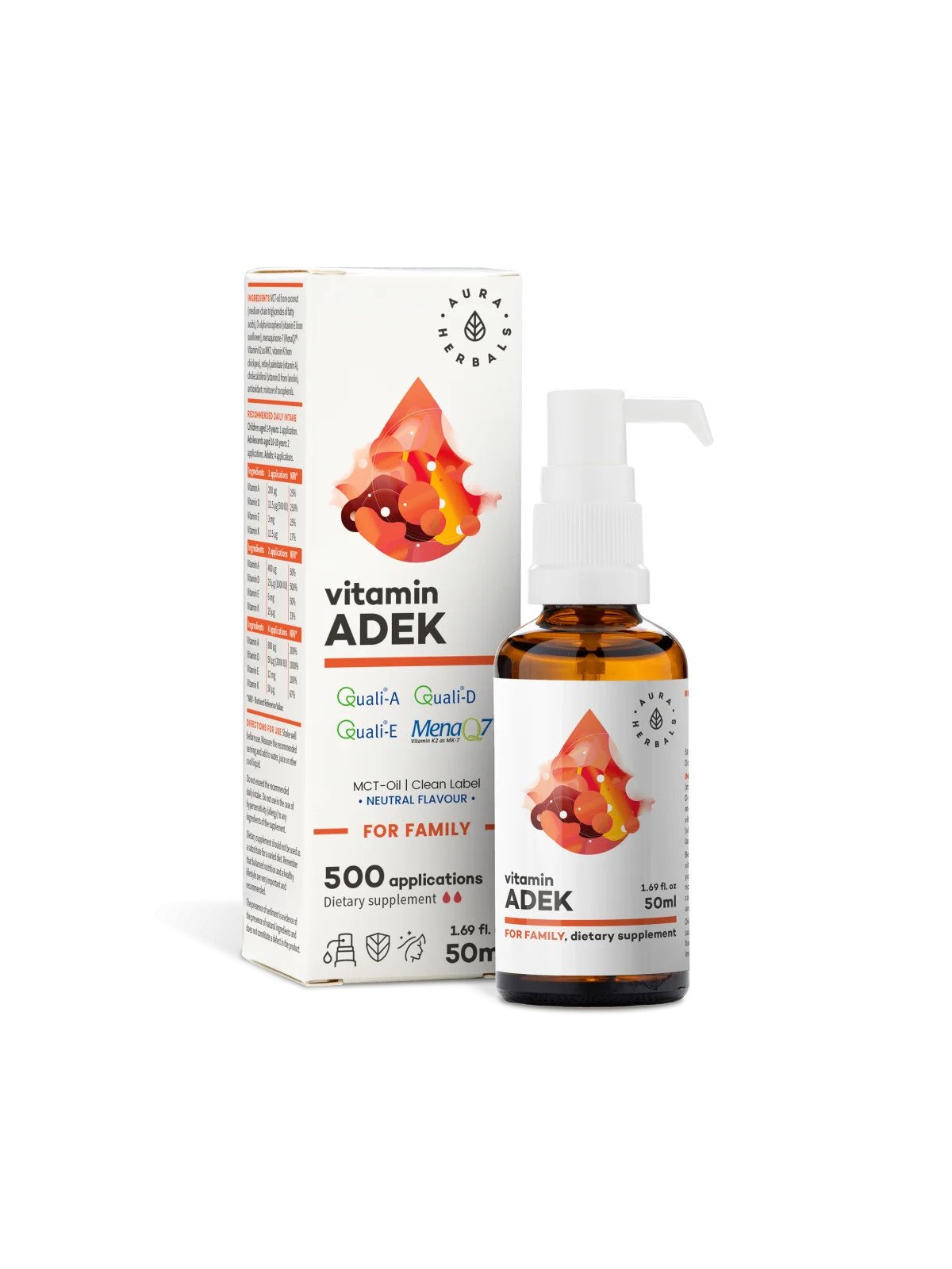 AURA HERBALS | Witaminy ADEK dla rodziny - Krople MCT 50 ml