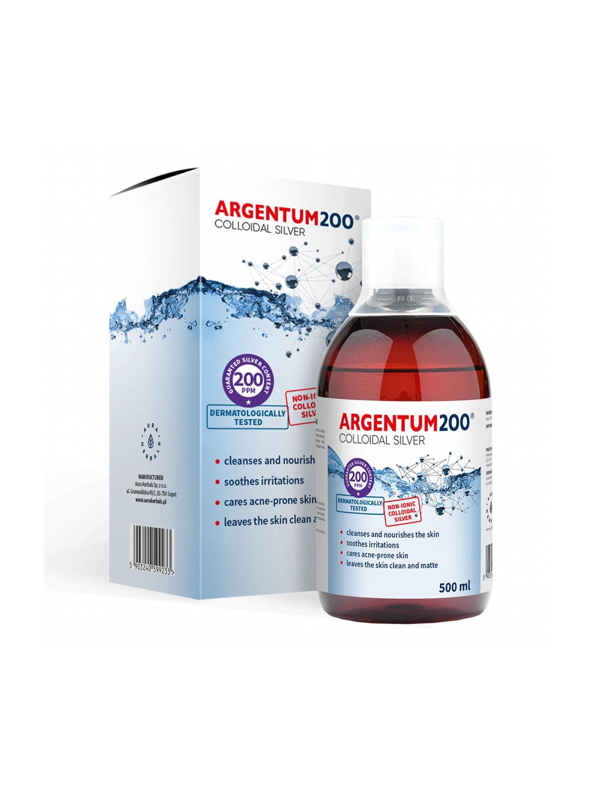 AURA HERBALS | Srebro Koloidalne Argentum 200® (200 ppm) Tonik 500 ml