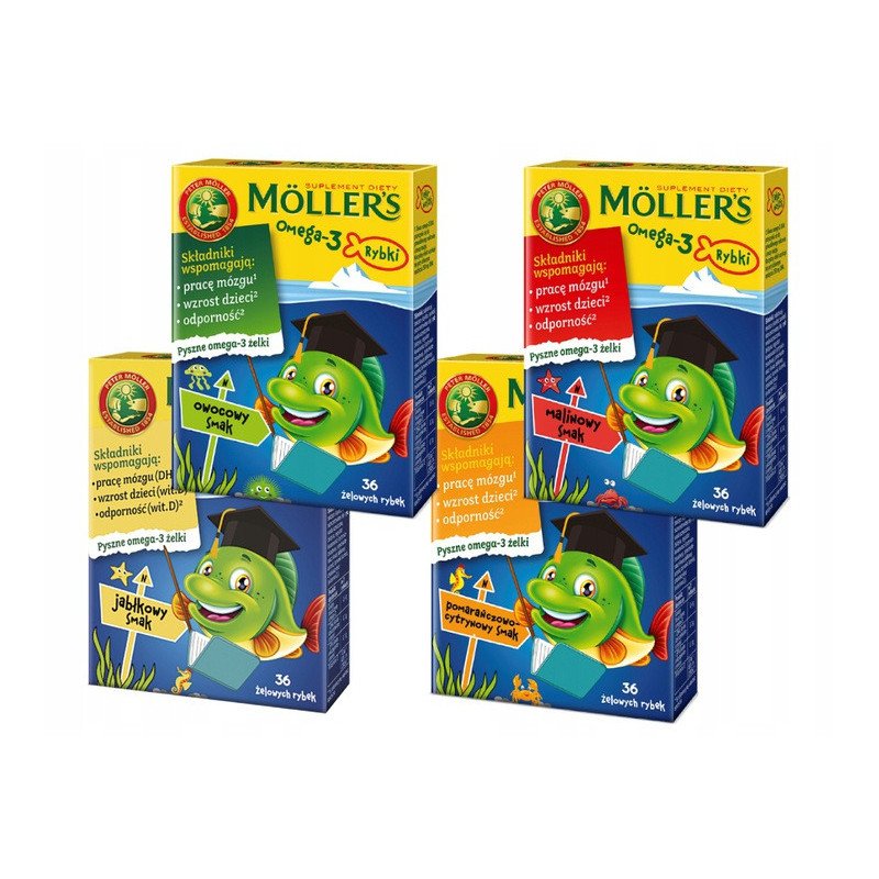 MOLLERS Omega-3 żelki rybki o smaku owocowy z witaminą D. DHA i EPA