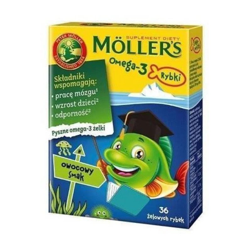 MOLLERS Omega-3 żelki rybki o smaku owocowy z witaminą D. DHA i EPA