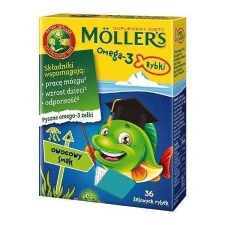 MOLLERS Omega-3 żelki rybki o smaku owocowy z witaminą D. DHA i EPA