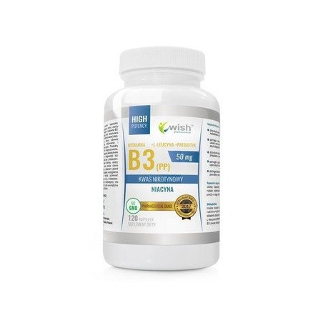 Niacyna Witamina B3 (PP) 50mg + Inulina, 120 kapsułek