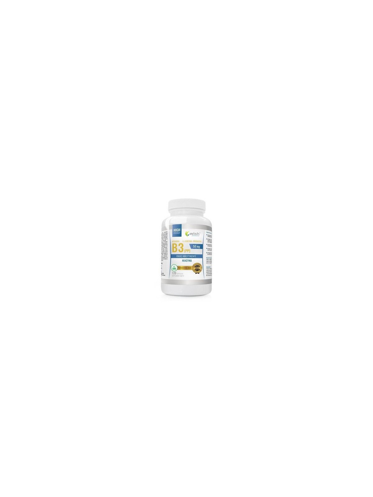 Niacyna Witamina B3 (PP) 50mg + Inulina, 120 kapsułek