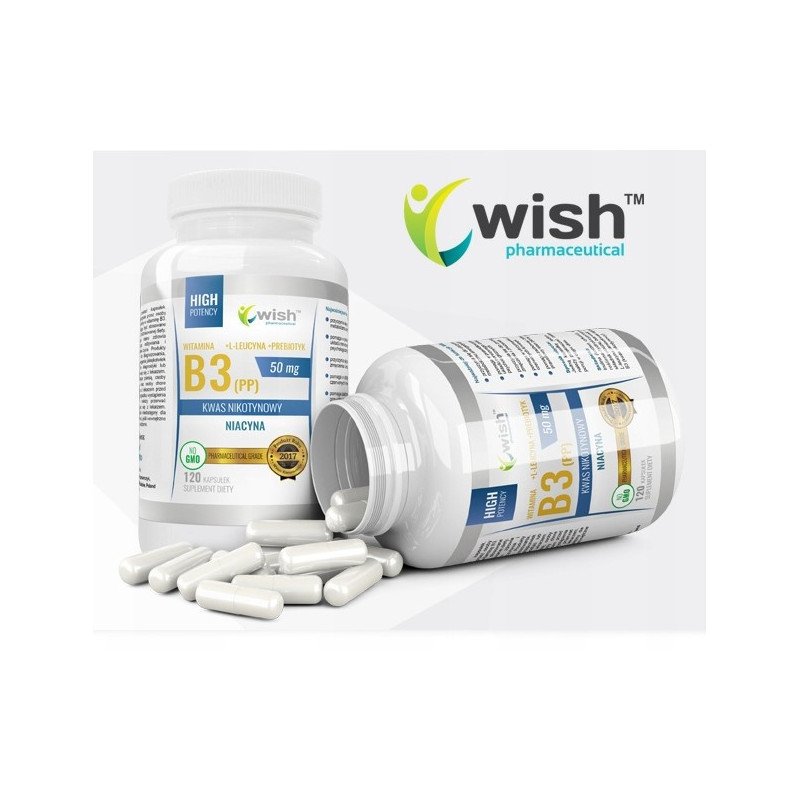 Niacyna Witamina B3 (PP) 50mg + Inulina, 120 kapsułek