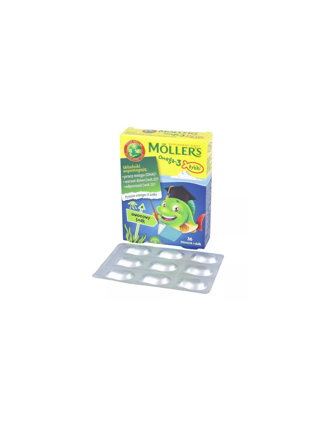 MOLLERS Omega-3 żelki rybki o smaku owocowy z witaminą D. DHA i EPA