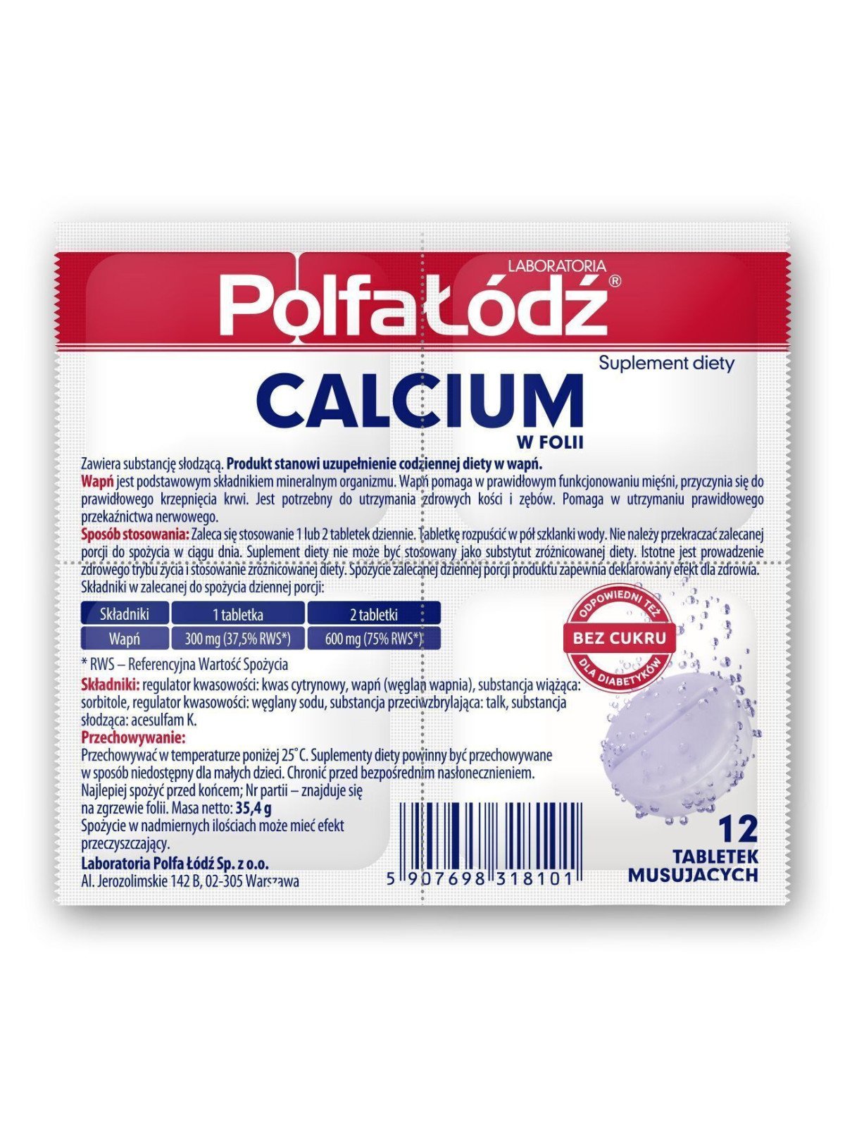 Polfa-Łódź Calcium in foil, 12 effervescent tablets