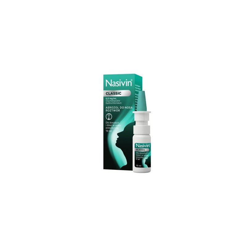 Nasivin Classic 0,5 mg/ ml, aerozol do nosa dla dorosłych i dzieci od 6 lat, 10 ml