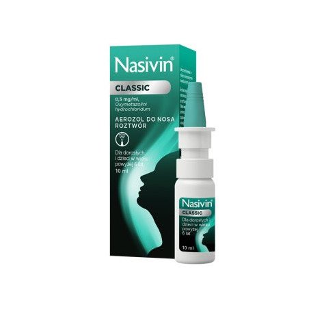 Nasivin Classic 0,5 mg/ ml, aerozol do nosa dla dorosłych i dzieci od 6 lat, 10 ml