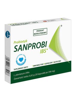 SANPROBI IBS, results in a reduction of abdominal pain, bloating, and normalization of bowel movements, 20 capsules