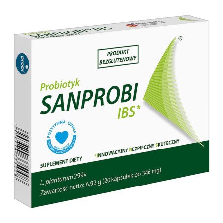 SANPROBI IBS, results in a reduction of abdominal pain, bloating, and normalization of bowel movements, 20 capsules