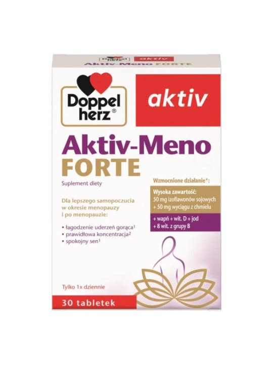 Doppelherz Aktiv, Aktiv-Meno FORTE, łagodzenie objawów menopauzy, w trakcie premenopauzy i menopauzy, 30 tabletek