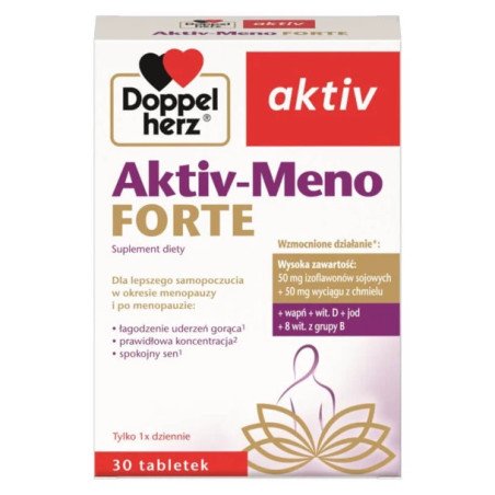 Doppelherz Aktiv, Aktiv-Meno FORTE, łagodzenie objawów menopauzy, w trakcie premenopauzy i menopauzy, 30 tabletek