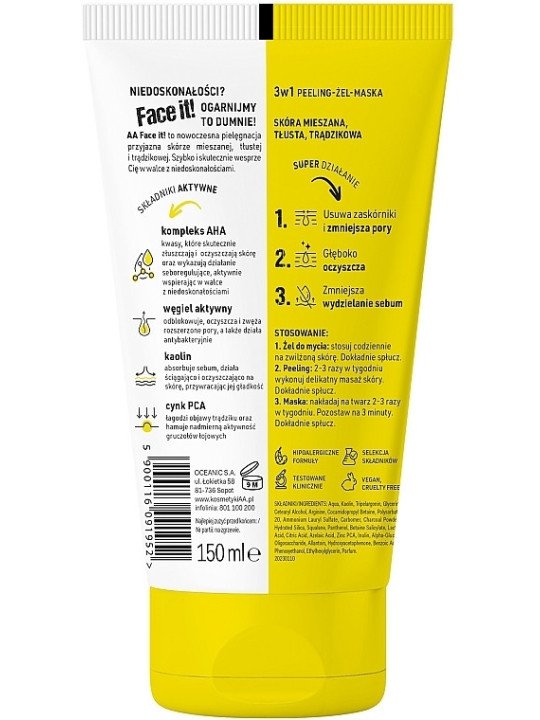 AA Face it 3w1 Peeling - Żel - Maska Hipoalergiczny Wegański 150ml