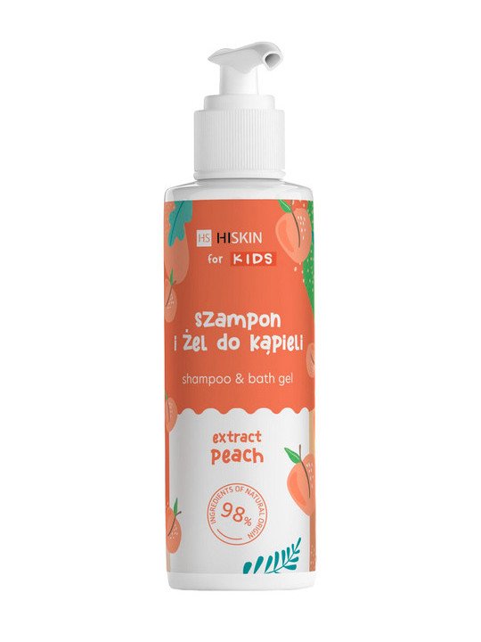 Hiskin Kids Peach Shampoo and Bath Gel for Children 280ml – Gentle Care and Fruity Freshness